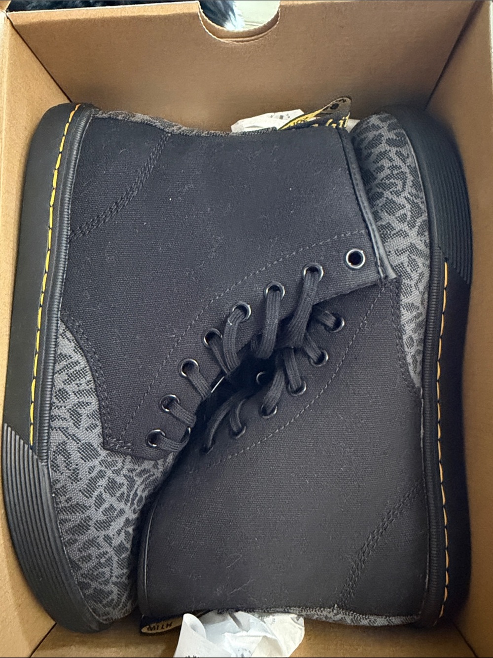 Dr. Martens Black Canvas Chukka Boots with Grey Pattern Accents
